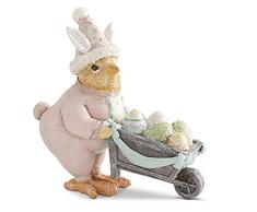 K&K Interiors 20366A Osterküken im Bunny Anzug, mit Schubkarre, gefüllt, 15,2 cm, Pastellfarben