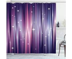Aubergine Duschvorhang von ambesonne, Abstrakt Bunt Beams Hintergrund mit Weiß Stars Space inspiriert lila Linien, Stoff Badezimmer Decor Set mit Haken, multicolor, Textil, Multi 1, 69W x 75L
