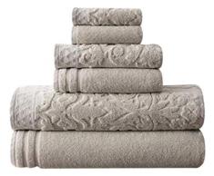 Pacific Coast Textilien Damast Jacquard Handtücher mit Bordüre-Set, Baumwolle, Grau, Single Größe verziert, 6