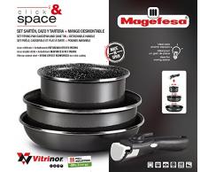 Magefesa K2 Set Bratpfanne, Lunchbox und Stieltopf mit abnehmbarem Griff, Edelstahl, Glas, Spiegel