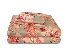 SUN WASHED Sonnenwaschbar, 100% Baumwolle, 170 g/m², Flanell, superweich, warm und flauschig, 4-teiliges Bettwäsche, bis zu 40,6 cm Tiefe Tasche. Queen Großes Blumenmuster