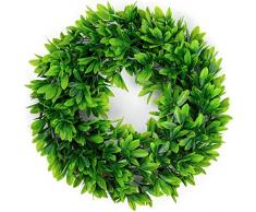 Lvydec Künstlicher Kranz mit grünen Blättern, Buchsbaumkranz, für Türen, Fenster, Party-Dekoration 17 Schefflera Wreath