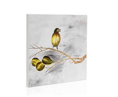 Guild Home Gallery GHGWA13138 Wandpaneel aus natürlichem Holz, handbemalt und handgeschnitzt, Songvögel auf AST mit hellem Hintergrund, 40 x 40 x 4 cm, 1 Stück