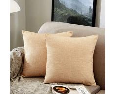 MERNETTE Dekorativer quadratischer Kissenbezug aus Baumwollleinen-Mischgewebe, Dekoration, für Sofa, Couch Bett, Stuhl 24x24 beige