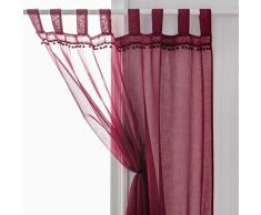 Selectex Leinen Optik Pom Pom Quasten Durchsichtige Gardinen - Schlaufenschal Voile Vorhänge für Wohnzimmer und Schlafzimmer - 2er Set Vorhang Panels 52 x 63 Inch burgunderfarben
