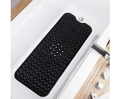 Teeshly Badematte für Badewanne und Dusche, rutschfest, 99 x 40,6 cm, extra lang, maschinenwaschbar, Badewannenmatte mit Abflusslöchern, Saugnäpfen für Badezimmer X-Large Schwarz - Opaque Black