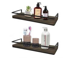 Minggoo Wandregal, Wandmontage, 2 Stück, rustikales Holz, Wandregal für Schlafzimmer, Wohnzimmer, Badezimmer, Küche Floating Shelves 2 Set Espresso