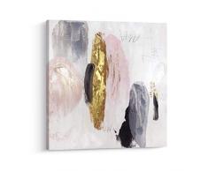 Pi Art Leinwandbild, gerahmt, modern, abstrakt, glänzend, gold und rosa, trendiger Leinwanddruck mit Goldfolie, Wanddekoration für Wohnzimmer und Schlafzimmer Abstrakt 24x24 inch B