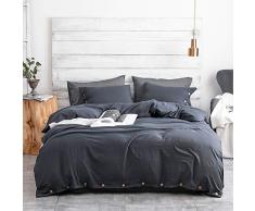 Argstar Bettwäsche-Set für Doppelbett, Gewaschene Baumwolle, mit Knöpfen, Marineblau, 2 Stück