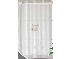 ForenTex S-1040 Küchenvorhang, Bestickt, Blumenmuster, für Fenster, Polyester, Weiß, 100 x 150 cm