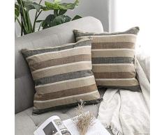 MIULEE 2 Stück dekorative klassische Retro-Streifen Kissenbezüge Baumwolle Leinen Modern Landhaus Kissenbezug Kissenbezug für Sofa Schlafzimmer Auto 20x20 coffee