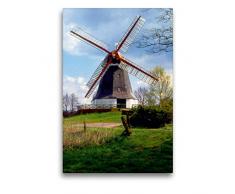 Premium Textil-Leinwand 50 x 75 cm Hoch-Format Windmühle in Worpswede, Teufelsmoor | Wandbild, HD-Bild auf Keilrahmen, Fertigbild auf hochwertigem Vlies, Leinwanddruck von Lothar Reupert