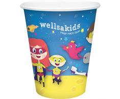 wellsamed 148681 100 Stück Einwegbecher Pappbecher Trinkbecher Becher Papierbecher Einweg Papier 0,18 Liter Motiv: wellsakids Kindermotiv, Polymerbeschichtet