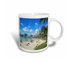3dRose Waikiki Beach-Honolulu Wolkenkratzer Kaffeebecher, Keramik, Weiß, 12,7 cm x 11,43 x Stollen