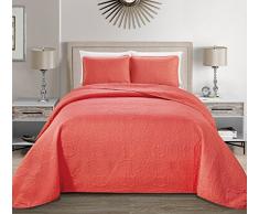 K&M MK Collection 3 PC Massiv geprägt Tagesdecke Bed-Cover Over Größe Beige/Khaki New King/California King Korallenrot