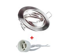 50 x Metall Einbaurahmen Einbauspot Edelstahl gebürstet + GU10 Fassung schwenkbar ideal für LED Lampen ø 50 mm GU10 und GU5.3