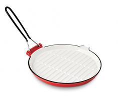 Home Runde Grillpfanne mit Verkleidung aus Email, Gusseisen, Weiß/Rot, 25 cm