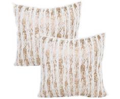Treely Dekorativer Überwurf-Kissenbezug, Fell-Dekor, modern, glänzende Streifen, 45,7 x 45,7 cm, für Couch Sofa, Schlafzimmer, 2 Stück 2Pcs-(18 x 18) Gold/Weiß