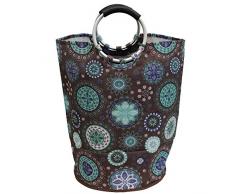 JVL Gewebe Gemustert Wäschebeutel mit Metall Griffe, Braun, Multi/Farbe