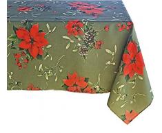 newbridge Peaceful-Weihnachtsstern Bedruckt, Stoff, Servietten, Stechpalmenbeere, Polyester-Mischgewebe, Peaceful Poinettia - Green, 60 x 102 Oblong