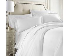Clara Clark 7-teiliges Bettwäsche-Set bestehend aus Spannbettlaken, Bettdecken, Kissenbezügen Split King weiß