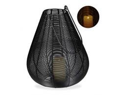 Relaxdays Windlicht Metall, modern, Kerzenhalter für Stumpenkerzen, Deko Laterne Draht, HBT: 31 x 27 x 27 cm, schwarz, 1 Stück