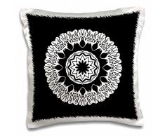 3dRose PC 41999 _ 1 schwarz und weiß Floral um Mandala auf Schwarz Background-Pillow Fall, 16 von 40,6 cm