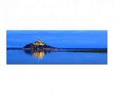 Panoramabild auf Leinwand und Keilrahmen 150x50cm Mont-Saint-Michel Wasser Nacht