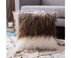 MIULEE Dekorativer Überwurf-Kissenbezug mit Farbverlauf, Plüsch, Kunstfell, luxuriös, flauschig, superweich, Kissenbezug für Couch Sofa, Auto, Schlafzimmer 24x24 Coffee and White