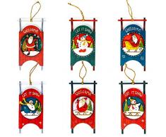 Harbor 55 Weihnachten Holz Schlitten Ornament, Bemalt, 6 Stück, Schneemann & Santa