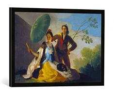 Gerahmtes Bild von Francisco José de Goya Der Sonnenschirm, Kunstdruck im hochwertigen handgefertigten Bilder-Rahmen, 70x50 cm, Schwarz matt
