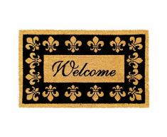 Rugsmith Welcome Fleur De Les Coir Doormat Fußmatte, Kokosfaser, schwarz, 18 x 30