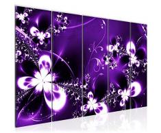 Bilder Abstrakt Blumen Wandbild 200 x 80 cm Vlies - Leinwand Bild XXL Format Wandbilder Wohnzimmer Wohnung Deko Kunstdrucke Violett 5 Teilig - MADE IN GERMANY - Fertig zum Aufhängen 100555a