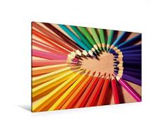 Calvendo Premium Textil-Leinwand 120 cm x 80 cm Quer, Herz Buntstifte | Wandbild, Bild auf Keilrahmen, Fertigbild auf Echter Leinwand, Leinwanddruck Menschen Menschen