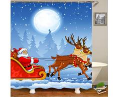 songshenjian Merry Christmas Duschvorhang Rentiere, Weihnachtsmann, Schneeflocke, Urlaub, Badezimmer, Polyester, 183 x 183 cm Weihnachtsmann und Hirsch unter dem Mond