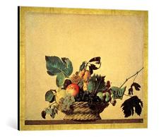 Gerahmtes Bild von Michelangelo Merisi Caravaggio Der Obstkorb, Kunstdruck im hochwertigen handgefertigten Bilder-Rahmen, 80x60 cm, Gold Raya