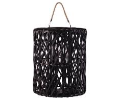 Benjara Lattice Design Zylindrische Holzlaterne mit Seilgriff, Schwarz