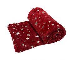 Dreamscene Bettdecken, 100% Polyester-Plüsch-Mikrofaser-Fleece, Rot-Silberfolienstern, Large - 125 x 150cm