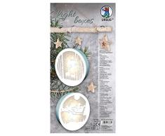 URSUS 21500002 - Light Boxes Reindeer and Santa Clause, Material für 2 beleuchtete, weihnachtliche Fensterbilder, filigrane Motive gelasert, Durchmesser je ca. 15,3 cm, inklusive LED Licht