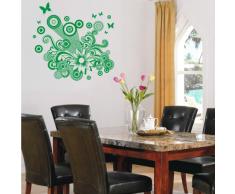 INDIGOS 4052166140805 Wandtattoo w651 Partei schöne Schmetterlinge und Blumen Wandaufkleber 120 x 115 cm, grün