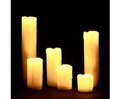 Relaxdays LED Kerzen Set, 6 Echtwachskerzen flammenlos, elektrische Kerzen flackernd, Batterie, Durchmesser 5 cm, creme