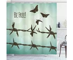 ambesonne Home Decor Kollektion, Collage Tropic Summer Sandy Beach Ruhige Friedliche Serene Entspannende Bilder Coastal Thema Polyester-,-Badezimmer Duschvorhang Set mit Haken, Creme Blau, Textil, Multi 21, 69W x 84L