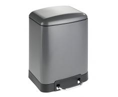 WENKO Treteimer Studio Easy-Close Mülleimer mit Absenkautomatik Fassungsvermögen 6 l, Stahl, Grau, 22.5 x 23 x 32 cm