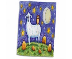 3dRose Whimsical Sheep and Owl Halloween Scene Handtuch, weiß, 15 x 22