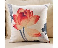 OSVINO Kissenbezug Pillowcase Baumwolle Leinen Lotosblume Landhausstil Vintage mit Reißverschluss für Sofakissen Dekokissen Autokissen Zierkissen Kissenbezüge Kissenhülle, A 45x45cm