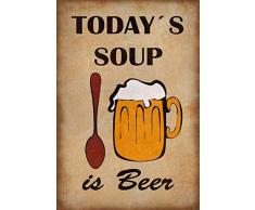 Schatzmix Today´s Soup - is Beer Funny Bier - Krug, Löffel Bar Sprüche Blechschild, 20X30 cm Deko tin Sign