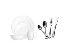 Maxwell & Williams Round Kaffee-und Tafelset mit Besteck, Porzellan, weiß, Silber, 39.5 x 17 x 31 cm, 2-Einheiten