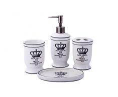 Landhaus Vintage Badset KRONE Badezimmer Zubehör Set Seifenspender WC Bürste Keramik (4er Set)