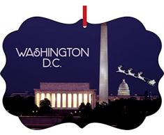 Lea Elliot Inc. Weihnachtsmann und Schlitten reiten über das Washington-Monument in Washington, D.C. USA, Elegantes Aluminium, Semigloss Christbaumschmuck, einzigartig, modernes Design