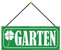 Schatzmix Garten (gr. Schild m. Kleeblatt) Metallschild 27x10cm Deko m. Kordel Blechschild, Blech, Mehrfarbig, 27x10 cm